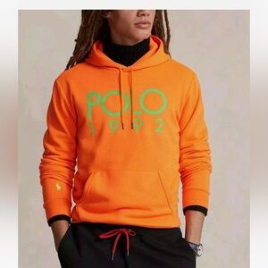 New Polo Ralph Lauren POLO 1992 Logo Fleece Hoodie Orange Men’s Size XL